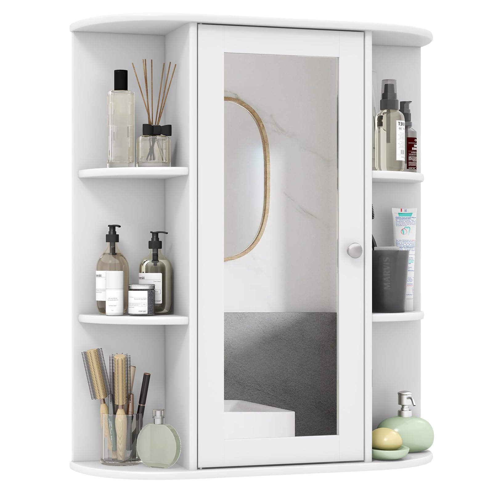 Tangkula Bathroom Medicine Cabinet with Mirror Door and Shelves